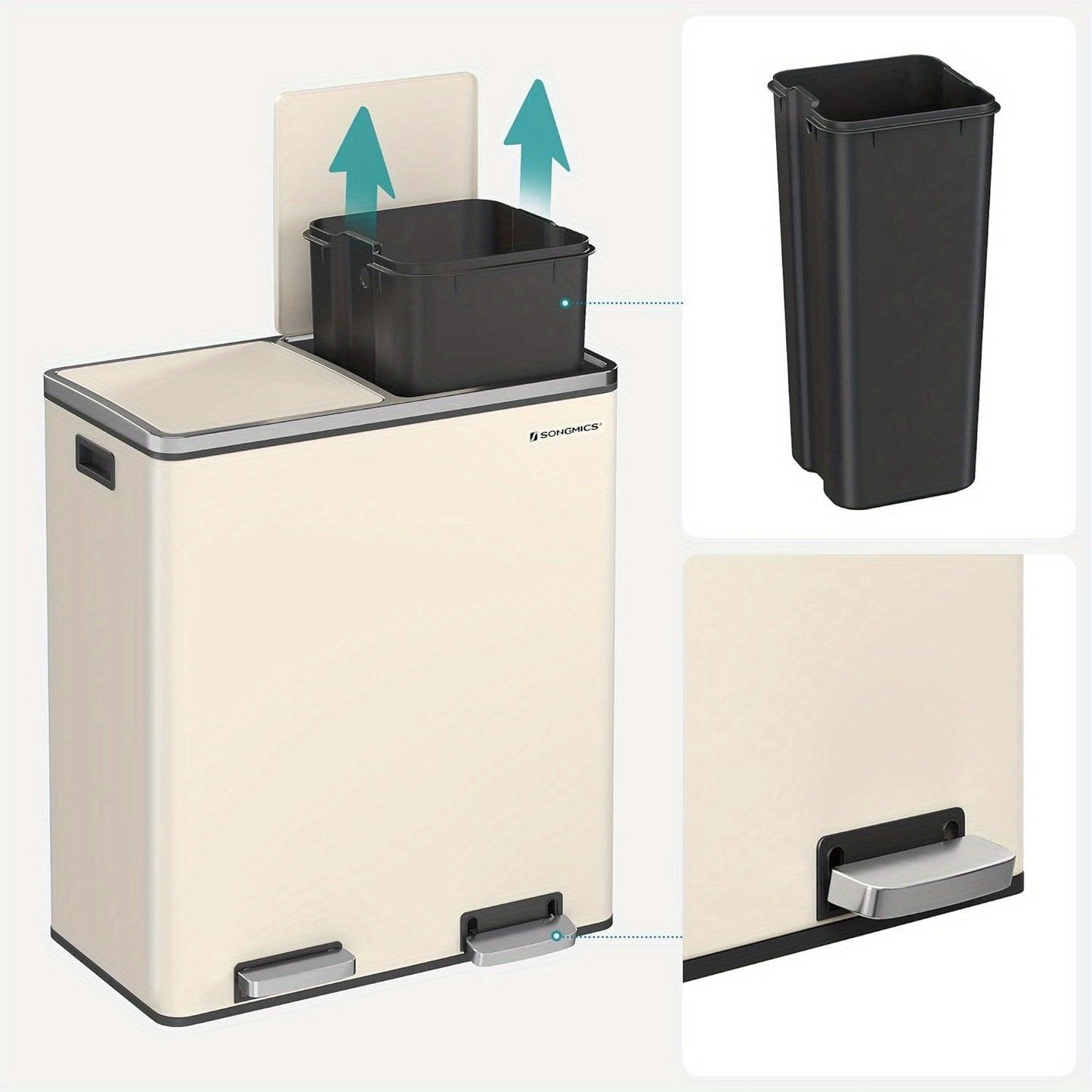 Trashcan SONGMICS, 2 x 8 Gal, with 15 Trash Bags
