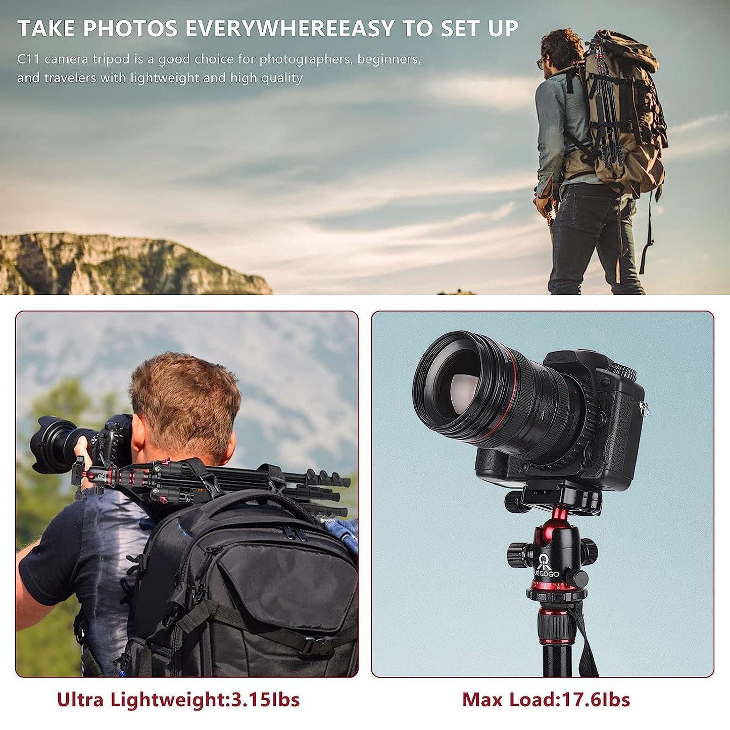 Tripod UEGOGO 82.7in (2.06m) DSLR camera tripod HEAVY-DUTY professional