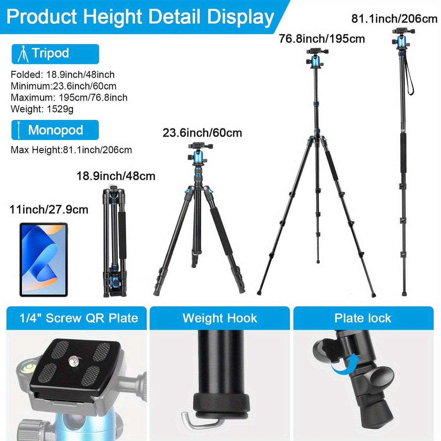 Tripod UEGOGO 82.7in (2.06m) DSLR camera tripod HEAVY-DUTY professional