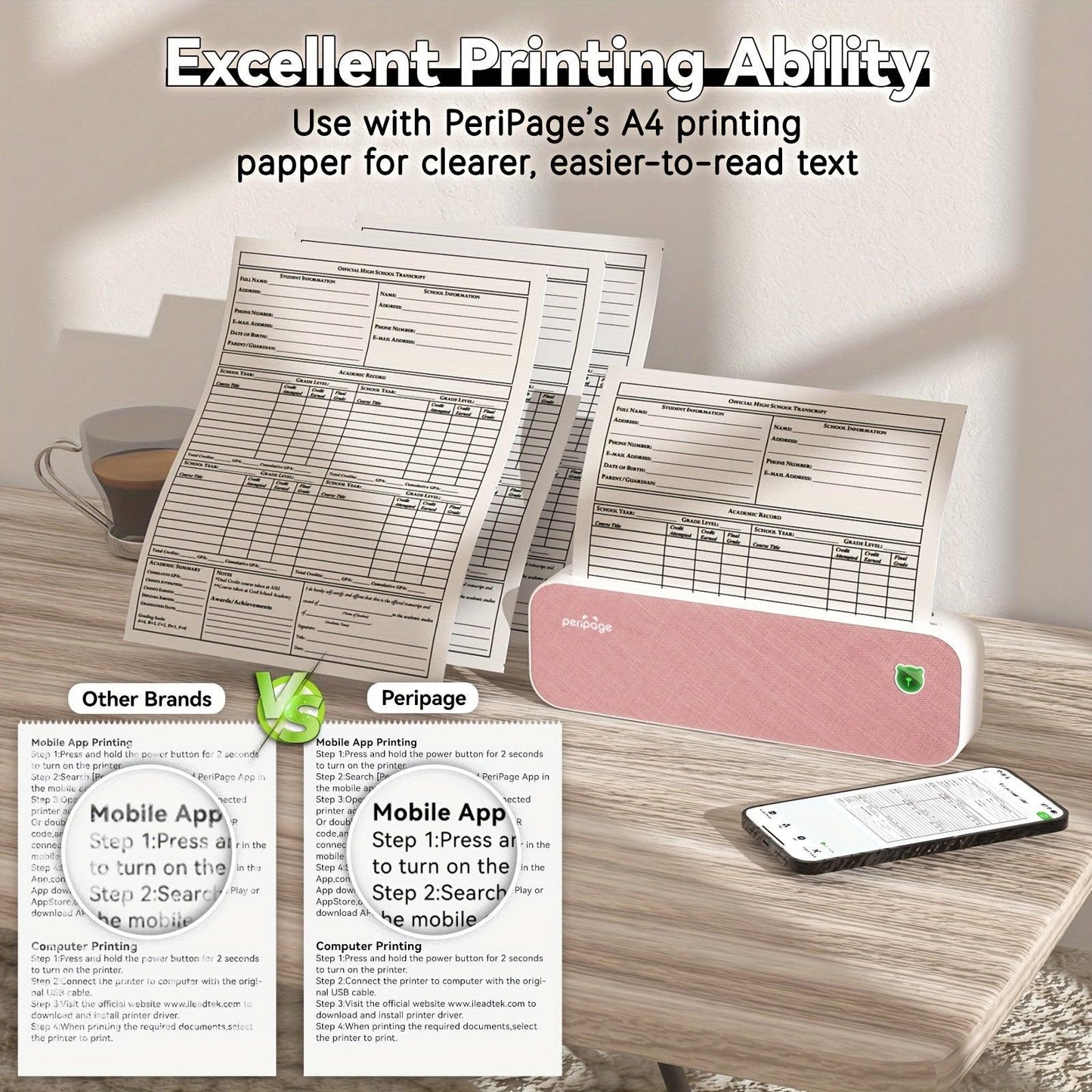 Thermal Printer A40 PERIPAGE PINK