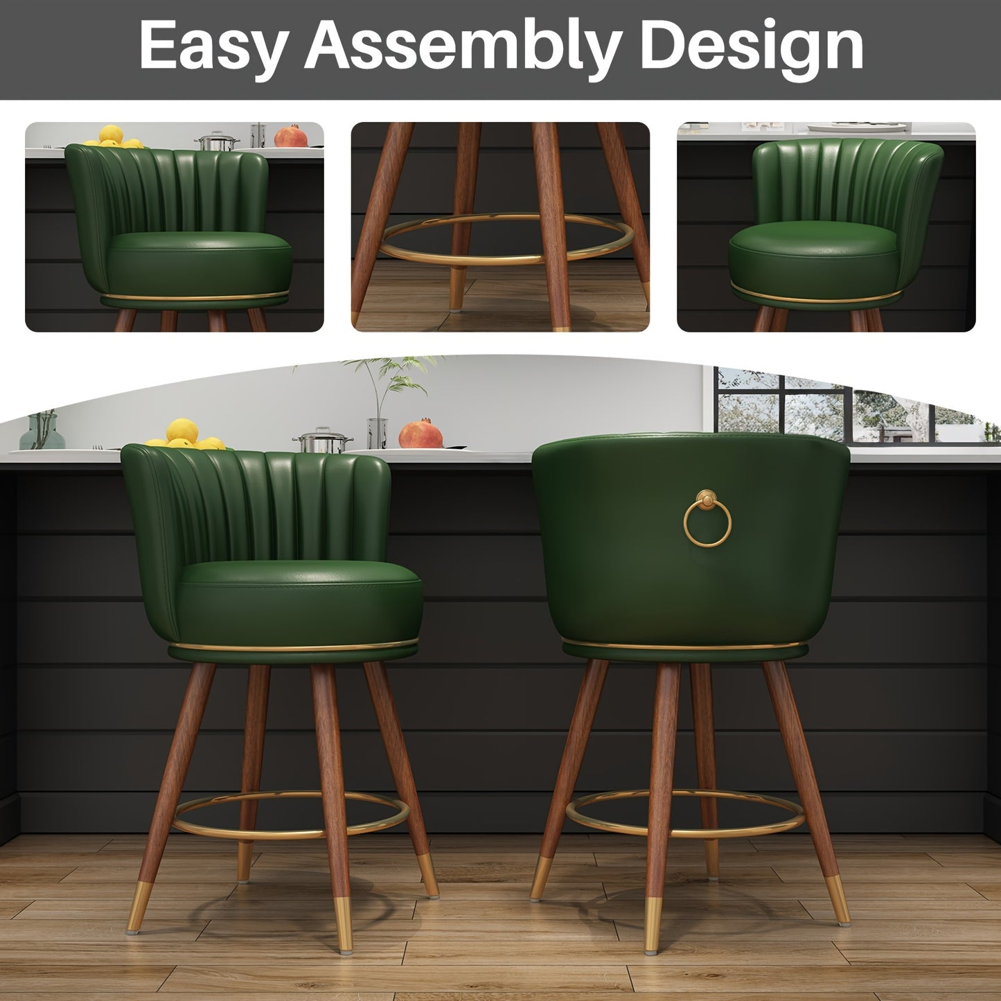 Bar Chairs Kitchen, Swivel bar Counter Stool with Wood Legs (set of 2)