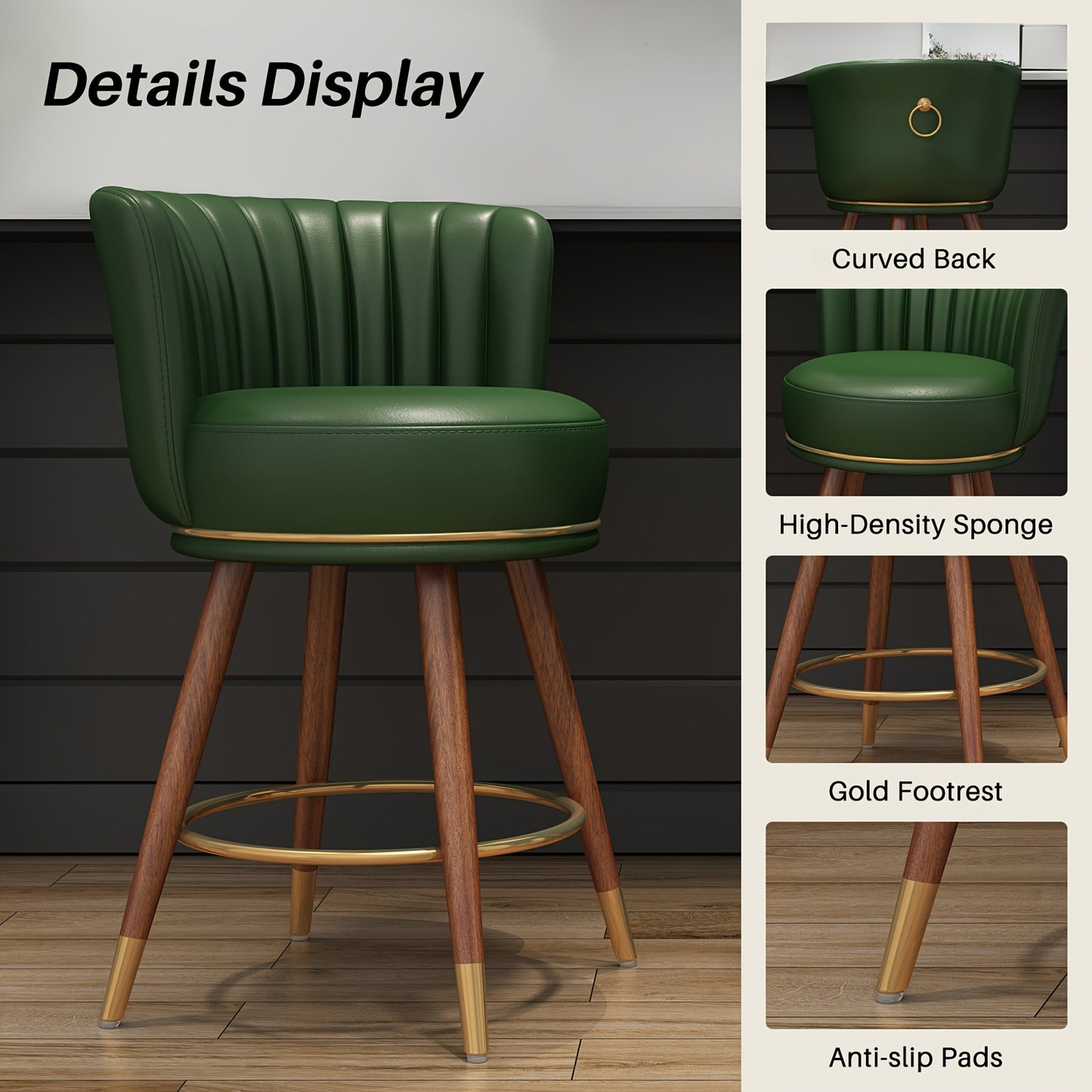 Bar Chairs Kitchen, Swivel bar Counter Stool with Wood Legs (set of 2)