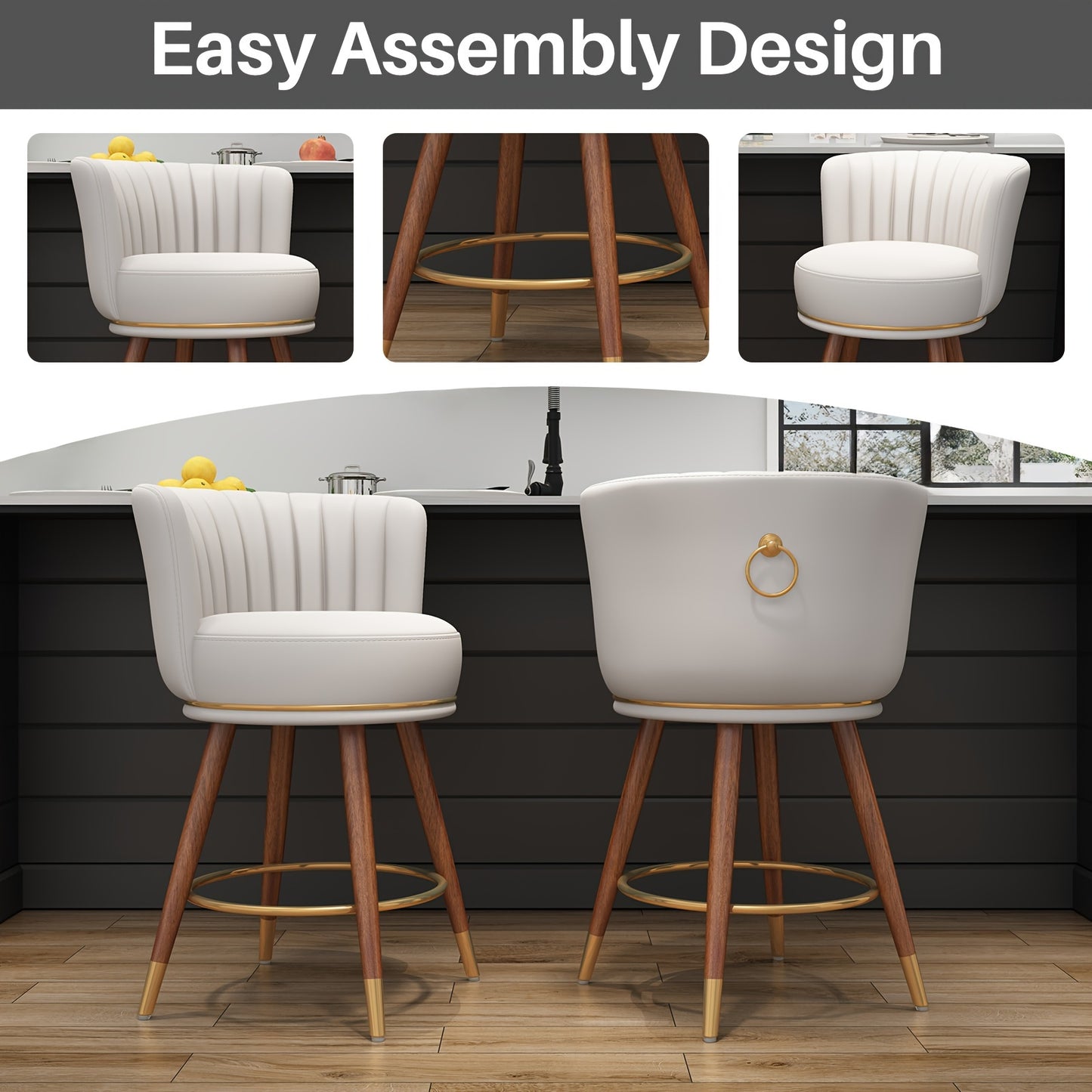 Bar Chairs Kitchen, Swivel bar Counter Stool with Wood Legs (set of 2)