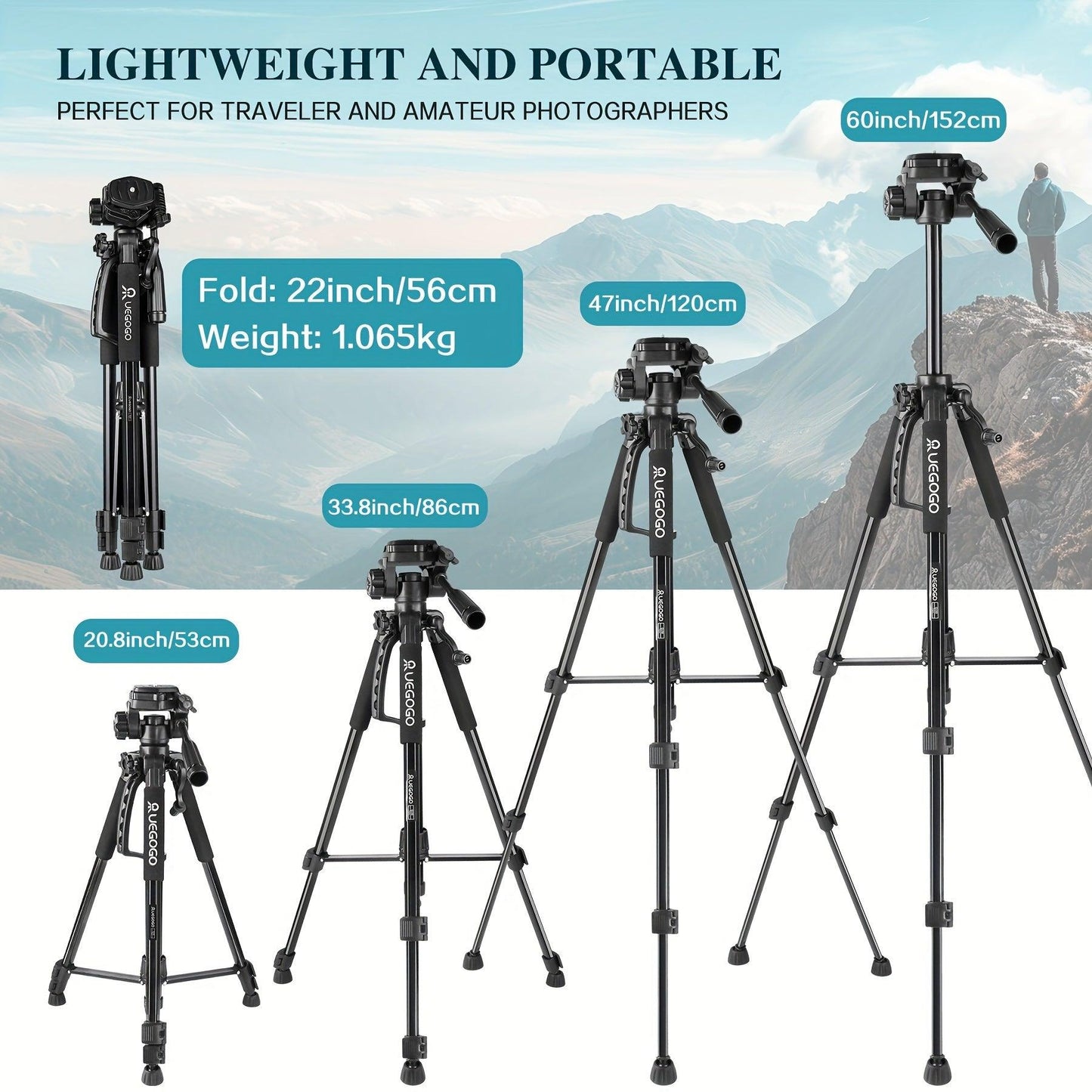 Tripod UEGOGO 60 in (1.52m) Camera/ Mobile Phone