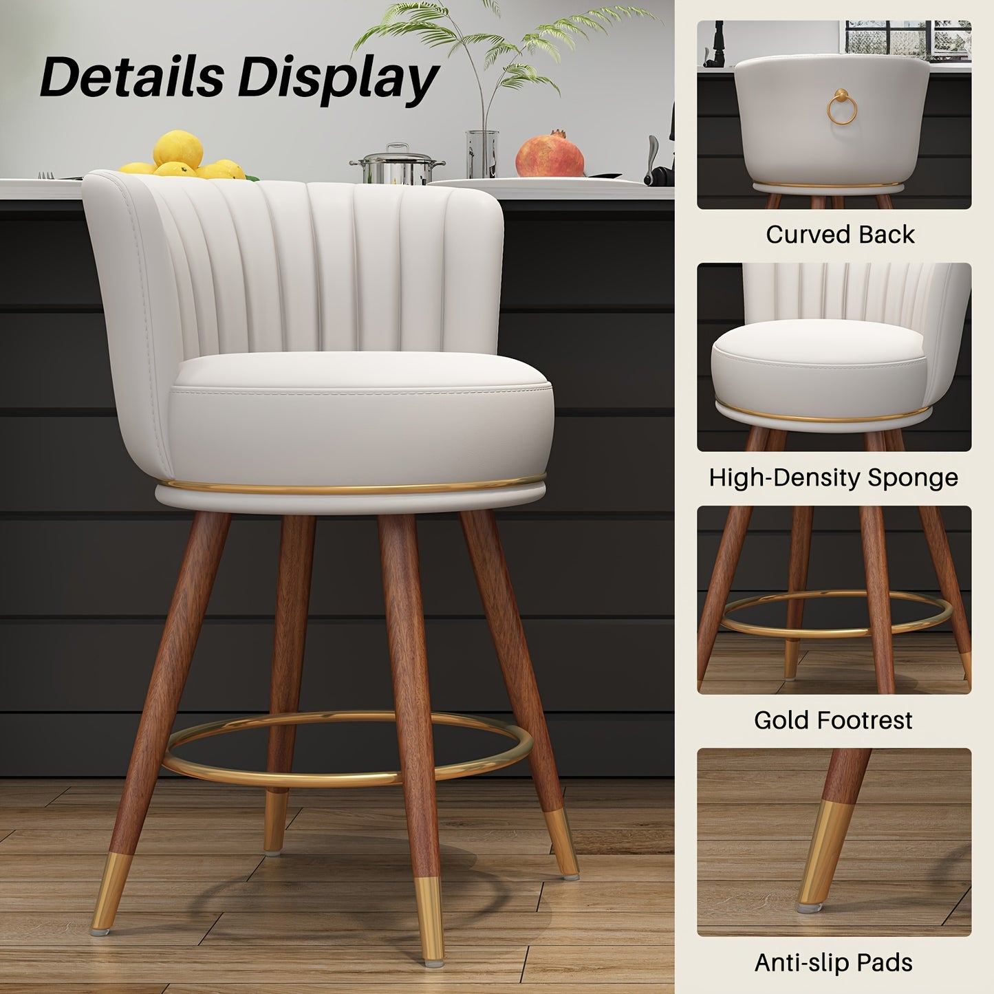 Bar Chairs Kitchen, Swivel bar Counter Stool with Wood Legs (set of 2)